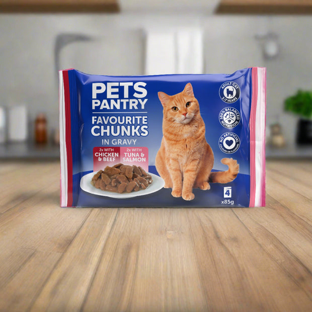 New & Improved Recipe -  Pets Pantry Favourite Chunks in Gravy for Adult Cats